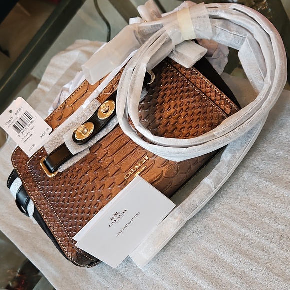 Coach Blake Crossbody Bag Metallic Snake Embossed Bronze Leather Gold Hdwr NWT - Picture 13 of 16